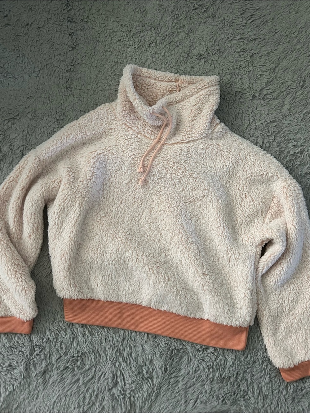 Cozy Cream Sherpa Pullover Hoodie with Rose Trim - Kids